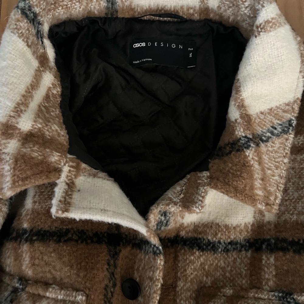 Plaid Brown and White Mens Jacket long length ASOS 3XL - Picture 2 of 9